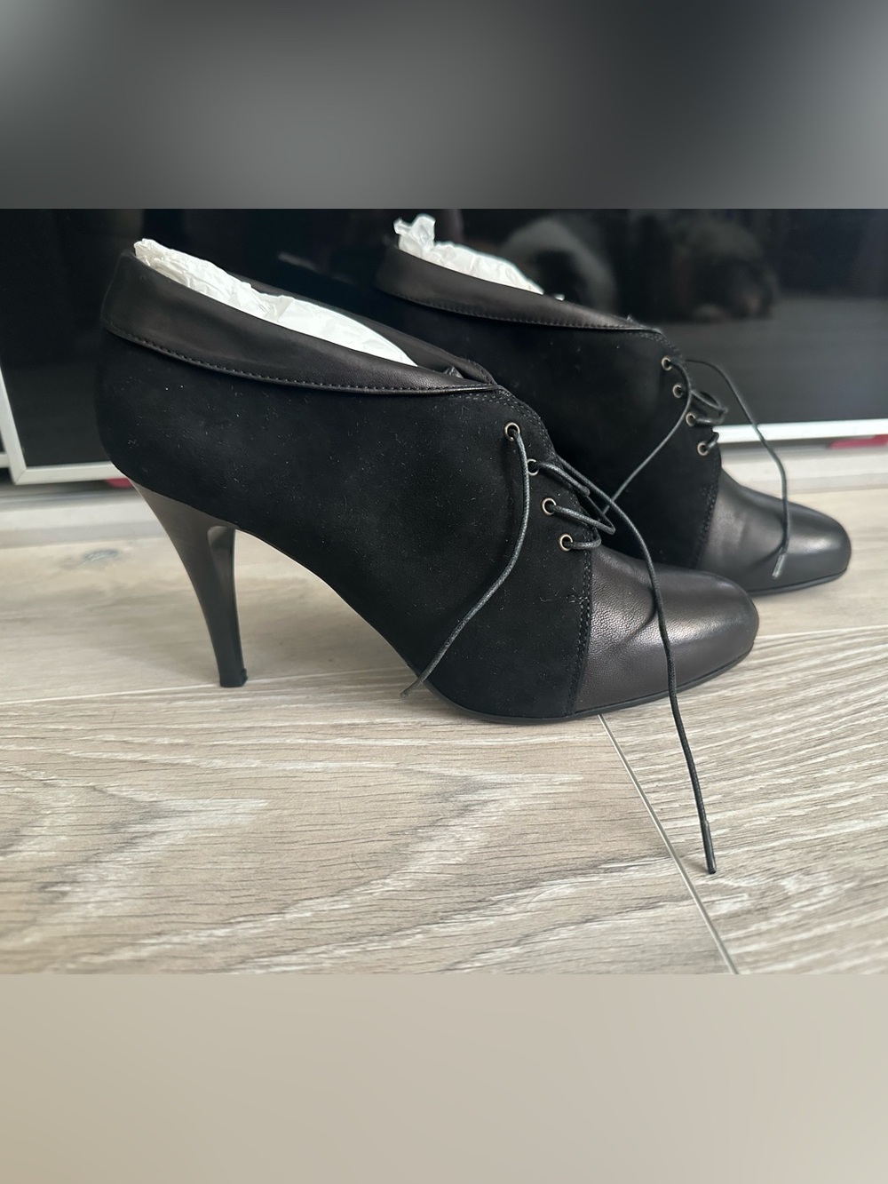Jcrew Black Lace-Up Suede & Leather Women's Heels